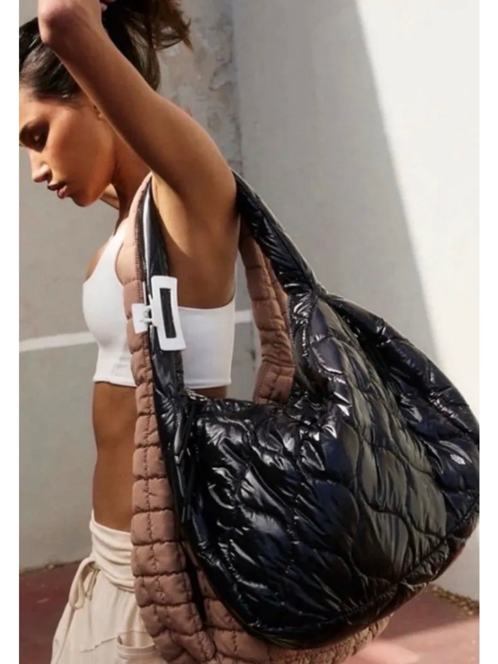 Free People Quilted Reversible Crossbody Bag in Black and Brown